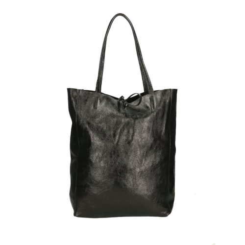 Divatos fekete metál színű  bőr shopper