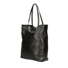 Divatos fekete metál színű  bőr shopper
