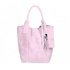 Rózsaszín hasított bőr shopper