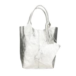 Ezüst hasított bőr shopper