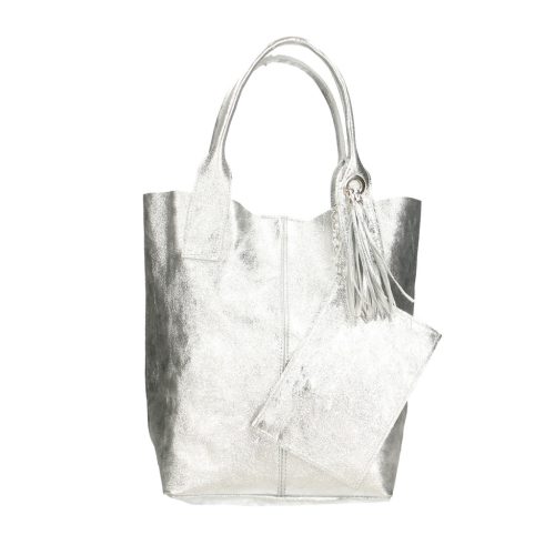 Ezüst hasított bőr shopper