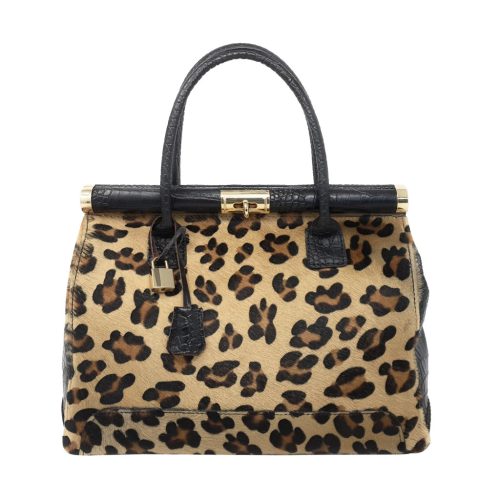 Lina klasszikus fazonú, leopard forgózáras táska