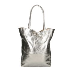 Divatos ezüst színű  bőr shopper
