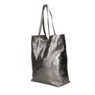 Divatos sötét ezüst színű  bőr shopper